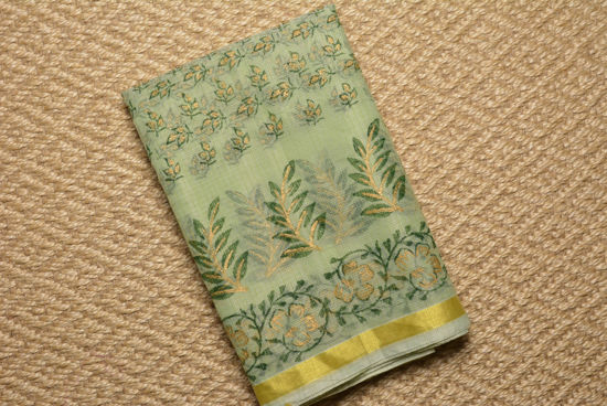 Picture of Mint Green Floral Kota Doria Silk Cotton Saree