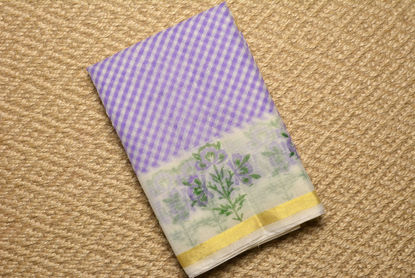 Picture of Lavender and  Ivory White Stripes Kota Doria Silk Cotton Saree