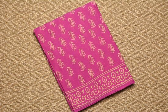 Picture of Pink Bagru Printed Malmal Cotton Saree
