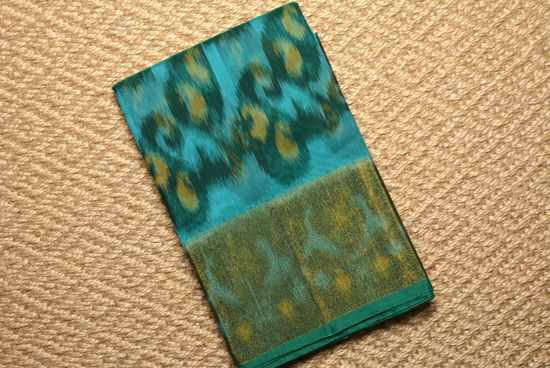 Picture of Peacock Green and Green Pochampally Ikkat Silk Cotton Saree