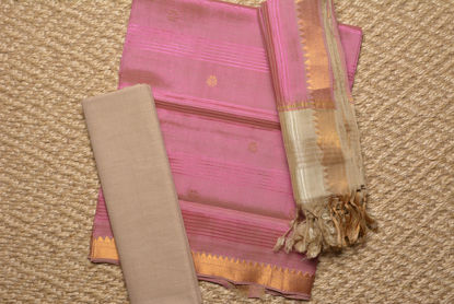 Picture of Pink and Beige Mangalagiri Silk Dress Material
