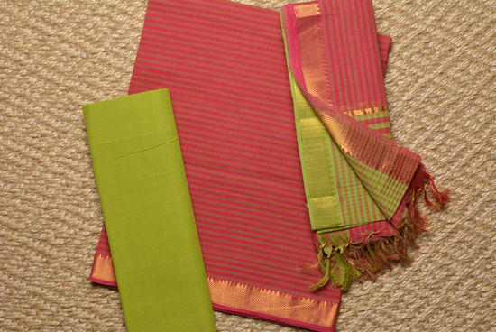 Picture of Pink and Parrot Mangalagiri Cotton Dress Material