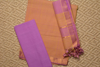 Picture of Yellow and Lavender Mangalagiri Cotton Dress Material