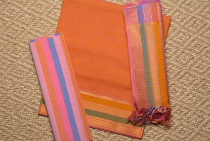 Picture of Orange and Multi Colour Mangalagiri Cotton Dress Material