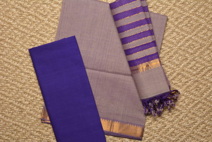 Picture of Beige and Violet Mangalagiri Cotton Dress Material