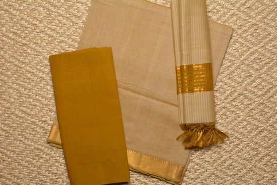 Picture of Nude and Mustard Yellow Mangalagiri Cotton Dress Material
