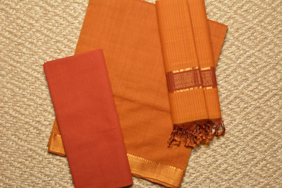 Picture of Yellow and Red Mangalagiri Cotton Dress Material