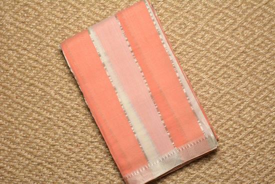 Picture of Peach and Ivory White Mangalagiri Silver Stripes Handloom Cotton Saree
