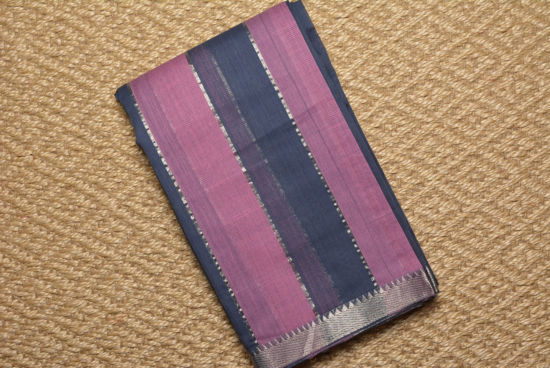 Picture of Grey and Baby Pink Mangalagiri Silver Stripes Handloom Cotton Saree