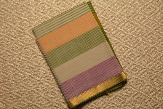 Picture of Beige and olive green  Mangalagiri Handloom Cotton Saree