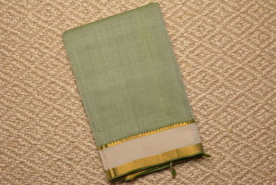 Picture of Ivory White and Green Mangalagiri Handloom Cotton Saree