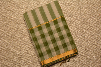 Picture of Beige and Green Stripes Mangalagiri Handloom Cotton Saree