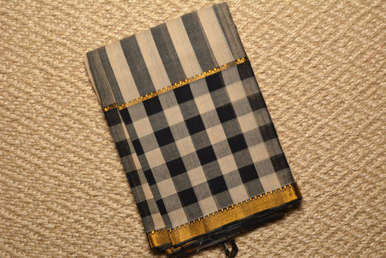 Picture of Beige and Black Stripes Mangalagiri Handloom Cotton Saree