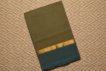 Picture of Peacock Green and Mustard Yellow Mangalagiri Handloom Cotton Saree