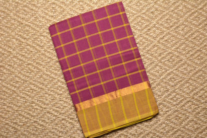 Picture of Purple and Yellow Checks Mangalagiri Handloom Cotton Saree