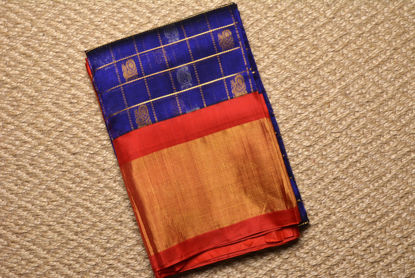 Picture of Royal Blue and Red Checks with Butta Mangalagiri Silk Saree