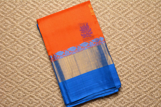 Picture of Orange and Blue Kuppadam Butta Mangalagiri Silk Saree