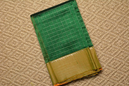 Picture of Green and Yellow Silver Checks Mangalagiri Silk Saree