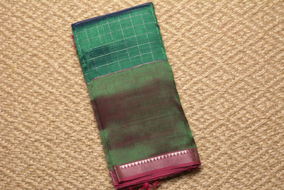 Picture of Green and Red Silver Checks Mangalagiri Silk Saree