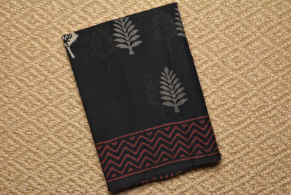 Picture of Black and Red Block  Printed Malmal Cotton Saree