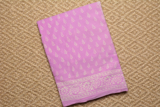 Picture of Light Purple and Ivory White Block  Printed Malmal Cotton Saree