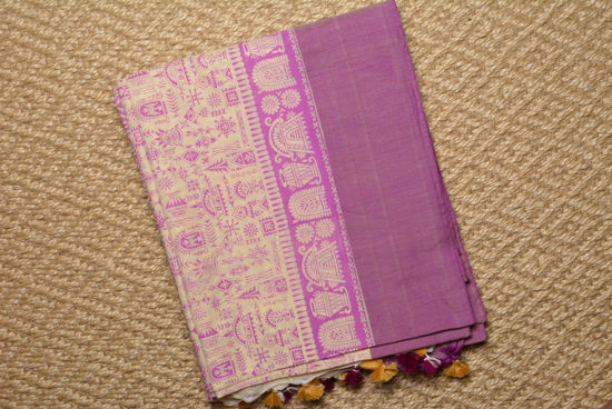Picture of Ivory White and Lavender Handloom Cotton Saree