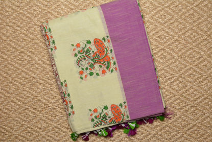 Picture of Ivory White and Lavender Handloom Cotton Saree