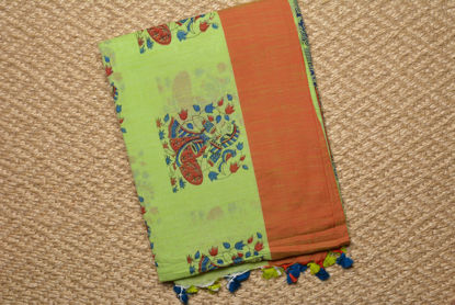 Picture of Pista Green and Red Handloom Cotton Saree