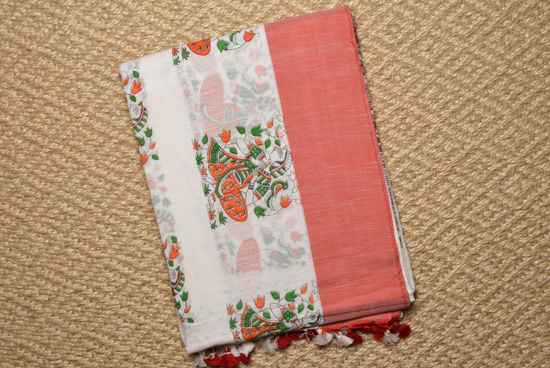 Picture of White and Red Handloom Cotton Saree