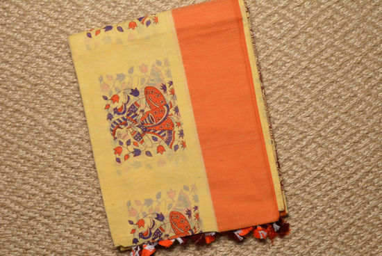 Picture of Melon Orange and Orange Handloom Cotton Saree