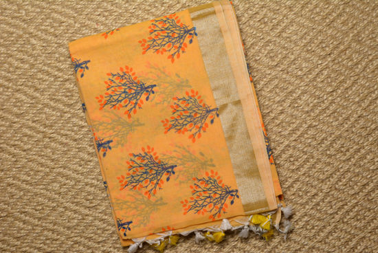 Picture of Orange Handloom Soft Cotton Saree