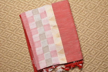 Picture of Red and Ivory White Soft Naksha Handloom Cotton Saree