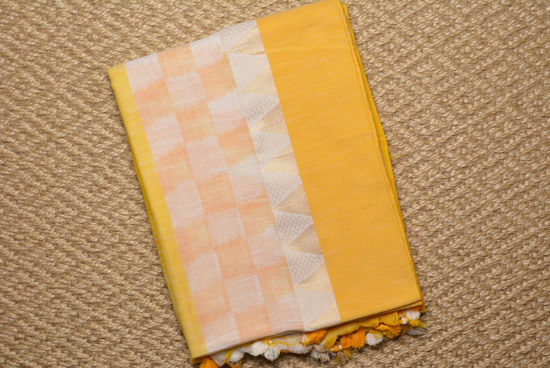 Picture of Yellow and Ivory White Soft Naksha Handloom Cotton Saree
