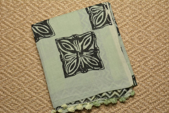 Picture of Mint and Black Handloom Cotton Saree