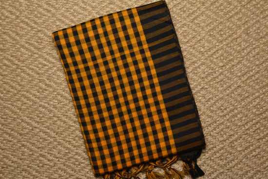 Picture of Yellow and Black Soft Handloom Cotton Saree