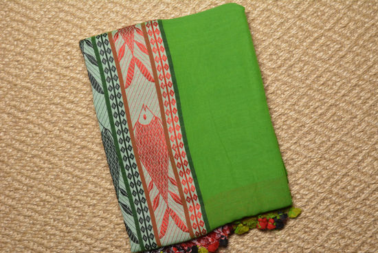 Picture of Green and Red Soft Handloom Cotton Saree
