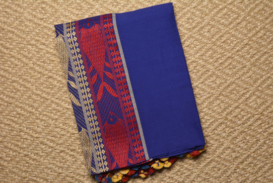 Picture of Royal Blue and Red Soft Handloom Cotton Saree