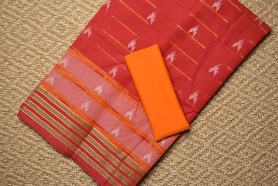 Picture of Red and Mango Yellow Bengal Cotton Saree