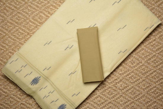 Picture of Cream and Pale Olive Green Bengal Cotton Saree