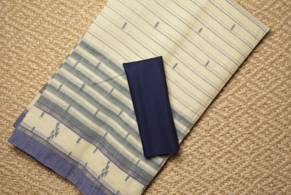 Picture of Cream and Navy Blue Stripes Bengal Cotton Saree