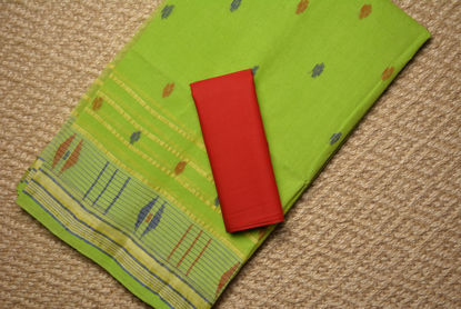Picture of Parrot Green Bengal Cotton Saree