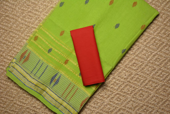 Picture of Parrot Green Bengal Cotton Saree
