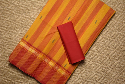Picture of Yellow and Red Stripes Bengal Cotton Saree