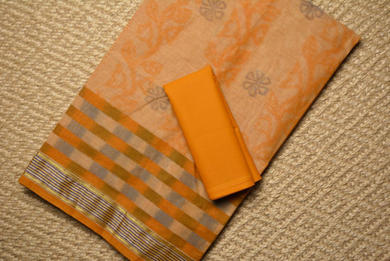 Picture of Mustard Yellow Bengal Cotton Saree with Pochampally Print