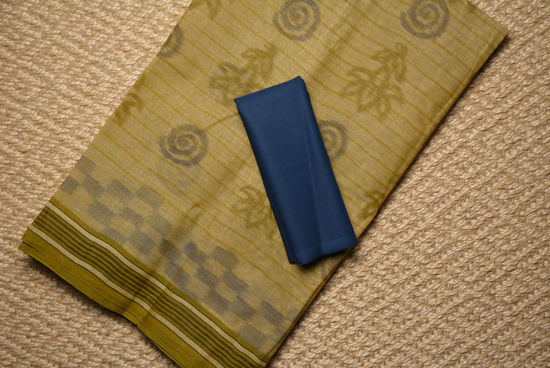 Picture of Olive Green Bengal Cotton Saree with Pochampally Print