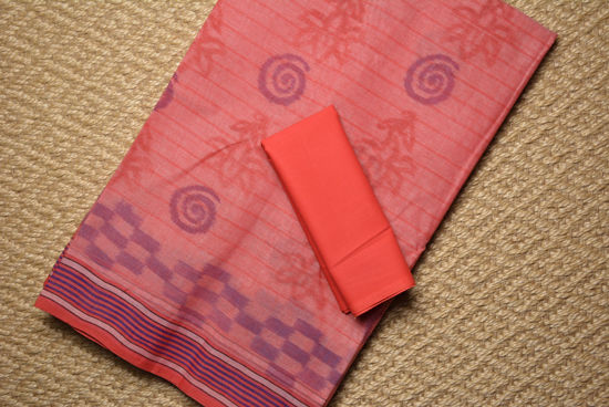 Picture of Peach Bengal Cotton Saree with Pochampally Print