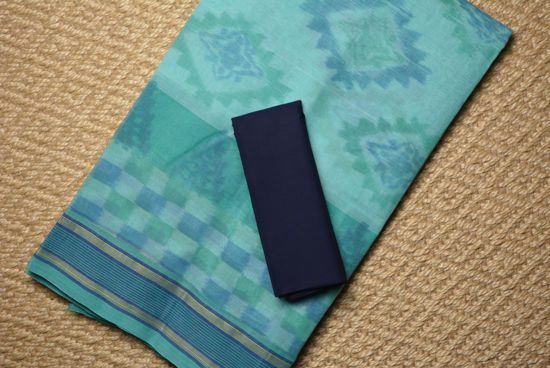 Picture of Sea Green Bengal Cotton Saree with Pochampally Print
