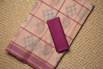Picture of Nude and Magenta Cotton Saree with Pochampally Print