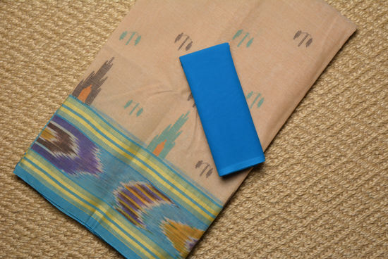 Picture of Nude and Blue Bengal Cotton Saree