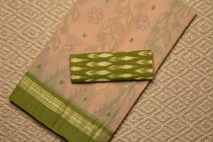 Picture of Beige and Olive Green Floral Print Bengal Cotton Saree
